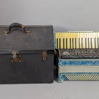 Antique Italian Accordion with Case Featuring an 18 Key Keyboard