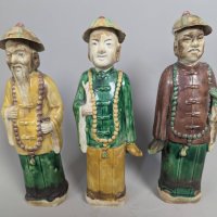 Three Chinese Porcelain Fu Lu Shou Figurines in Glazed Finish