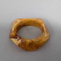 Vintage Yellow Marbled Lucite Bangle Bracelet with Asymmetrical Shape