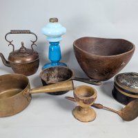 8 Antique Primitive Log Cabin Collectables Including Utensils and Wood Items