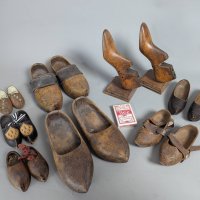 Large Lot Wooden Clogs and Shoe Forms with Painted and Carved Designs