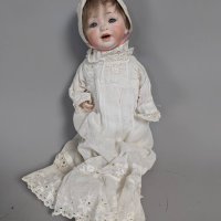 German Hertel Schwab and Co 152 Bisque Character Baby Doll in Antique Gown