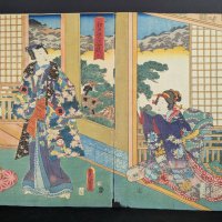 Original 19th Century Japanese Woodblock Print by Toyokuni III Diptych