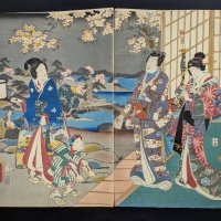 Original 19th Century Japanese Woodblock Print Diptych by Toyokuni