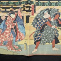 Original 19th Century Japanese Woodblock Print Diptych by Toyokuni III