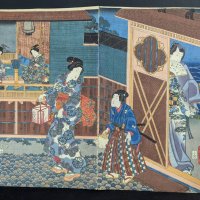 Japanese Woodblock Print by Toyokuni III Woman w/ Lantern Original 19th Century