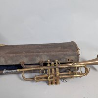 Antique Brass Trumpet with Silver Plate Mouthpiece and Case