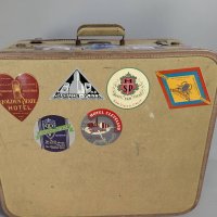 Vintage Travel Suitcase with Hotel Stickers