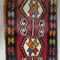 Handwoven Turkish Wool Kilim Rug with Geometric Patterns