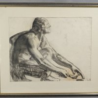 Charcoal on Paper by Thomas Pollock Anshutz Depicting a Crouching Male Figure