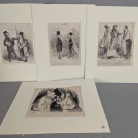 Four c1830’s Etchings Depicting Various Social Scenes by Honroe Daumier