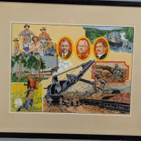 Acrylic on Paper Depicting Various Scenes of Panama Canal Construction in Frame