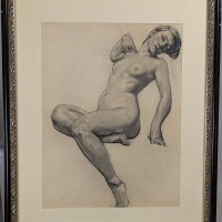 Charcoal on Paper Artwork Depicting Wilma Seated Attributed to Augustus Dunbier