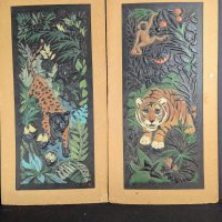 1970s Relief Plastic Paint by Number Jungle Scenes